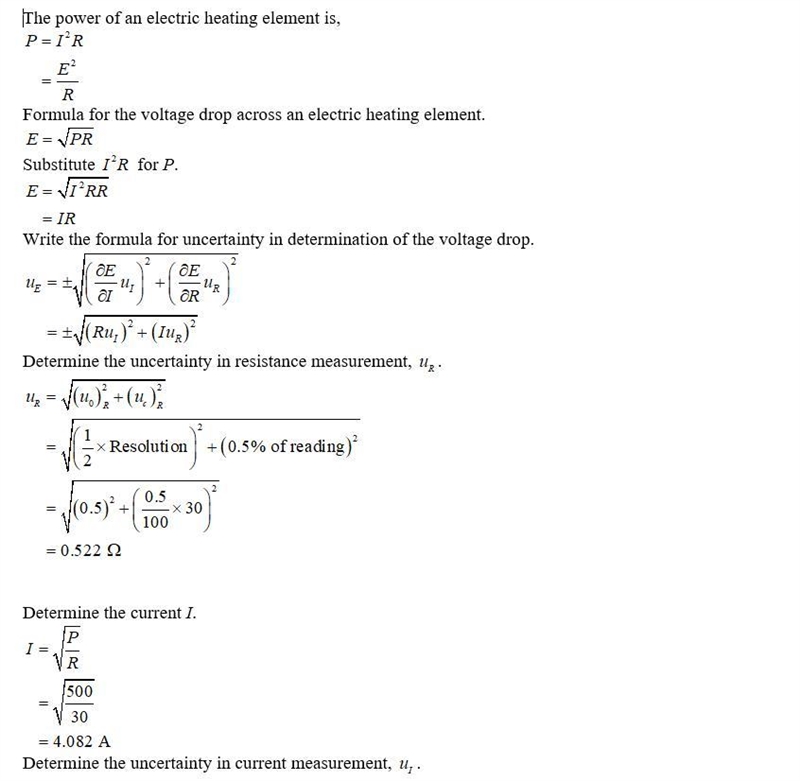 Estimate the design-stage uncertainty in determining the voltage drop across an electric-example-1