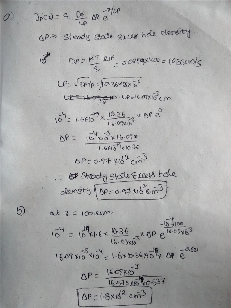 A hole current of 10-4 A/cm2 is injected into the side (x = 0) of a long N-silicon-example-1