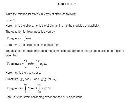 Find the toughness (or energy to cause fracture) for a metal that experiences both-example-1