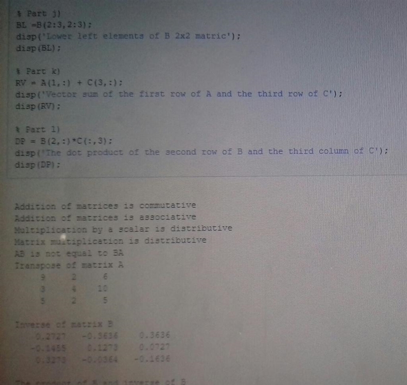 Write a script (Program 2) to perform t he following matrix operations. Use output-example-3