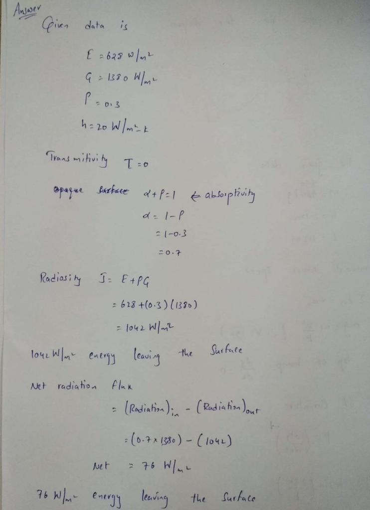 A horizontal, opaque surface at a steady-state temperature of 80°C is exposed to an-example-1