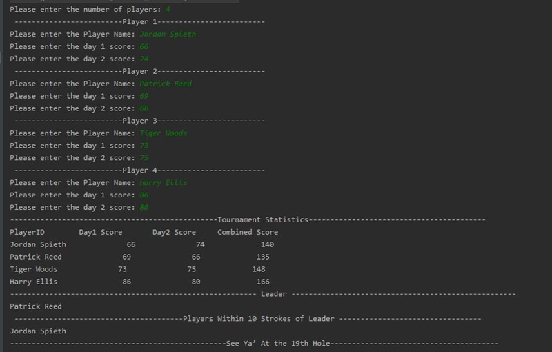 You are writing a program to track the scores for the Masters. The Masters Golf tournament-example-1