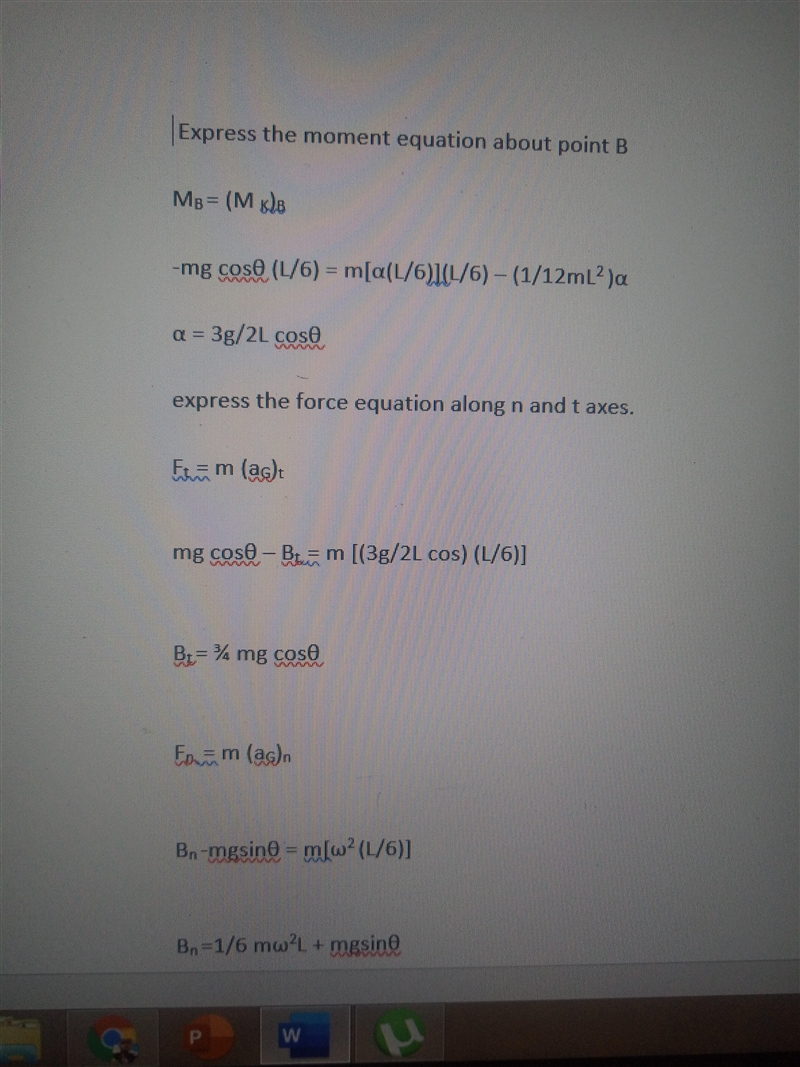 The uniform slender rod has a mass m. If it is released from rest when theta = 0 degree-example-2