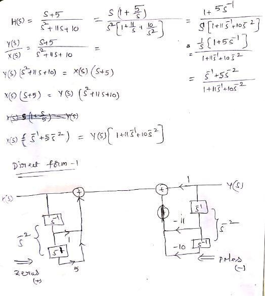 Consider a C.T. system in s-plane below. Draw DF1 (Direct Form 1) realization. (by-example-1