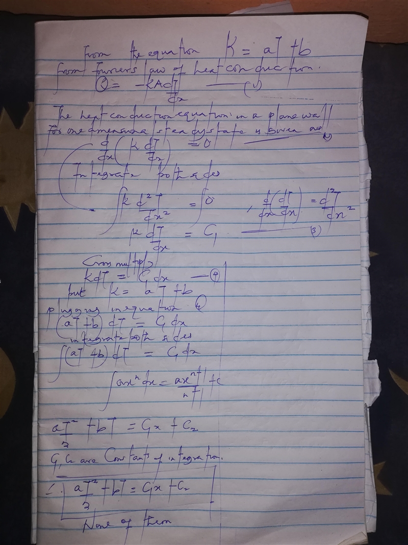 The thermal conductivity of a solid depends upon the solid’s temperature as k = a-example-1