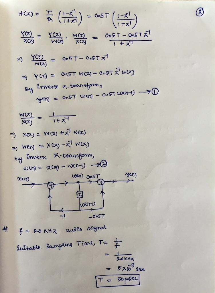 Design a digital integrator using the impulse invariance method. Find and give a rough-example-2