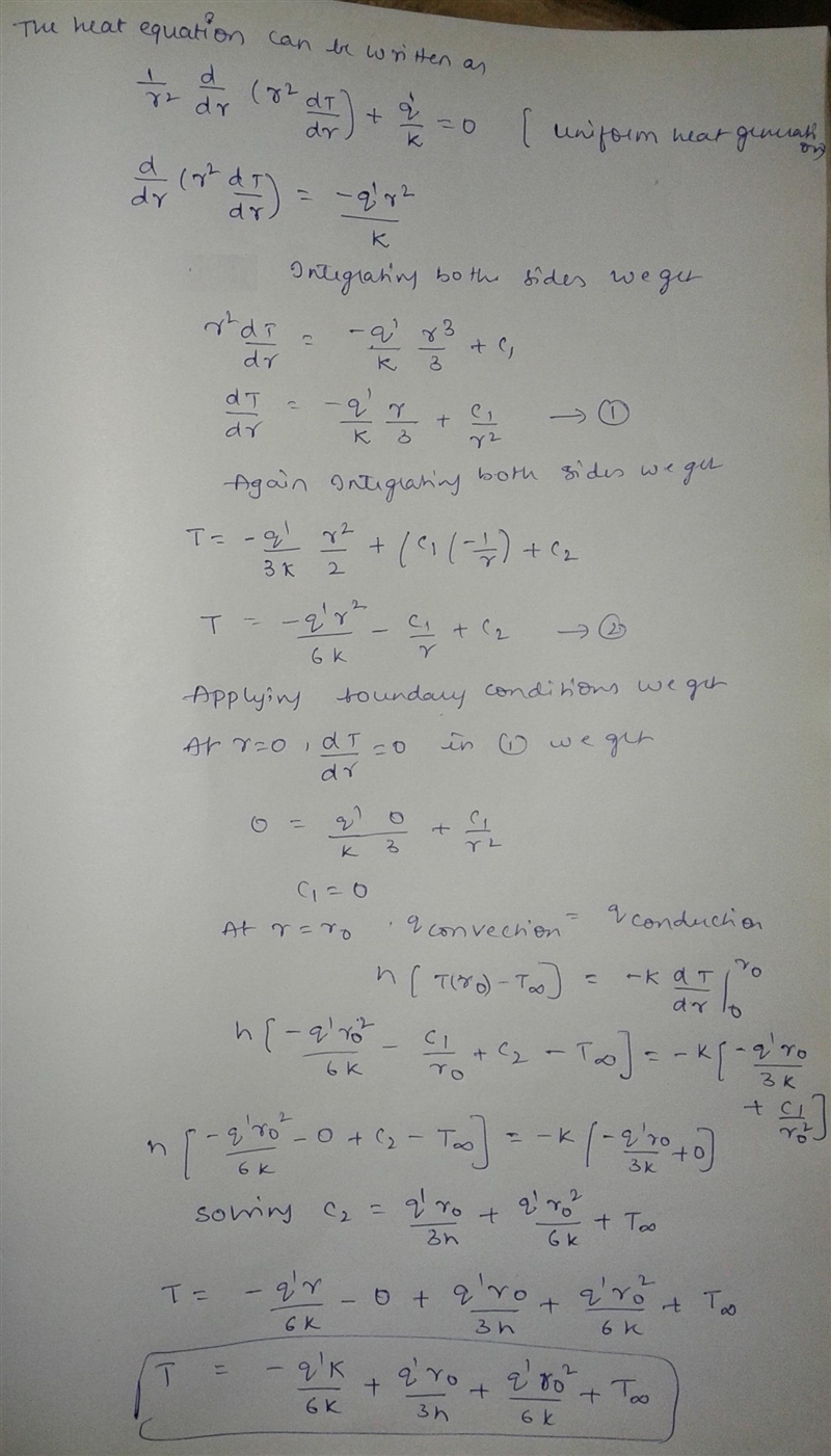 a radioactive material of thermal conductivity k is cast as a solid sphere of radius-example-1