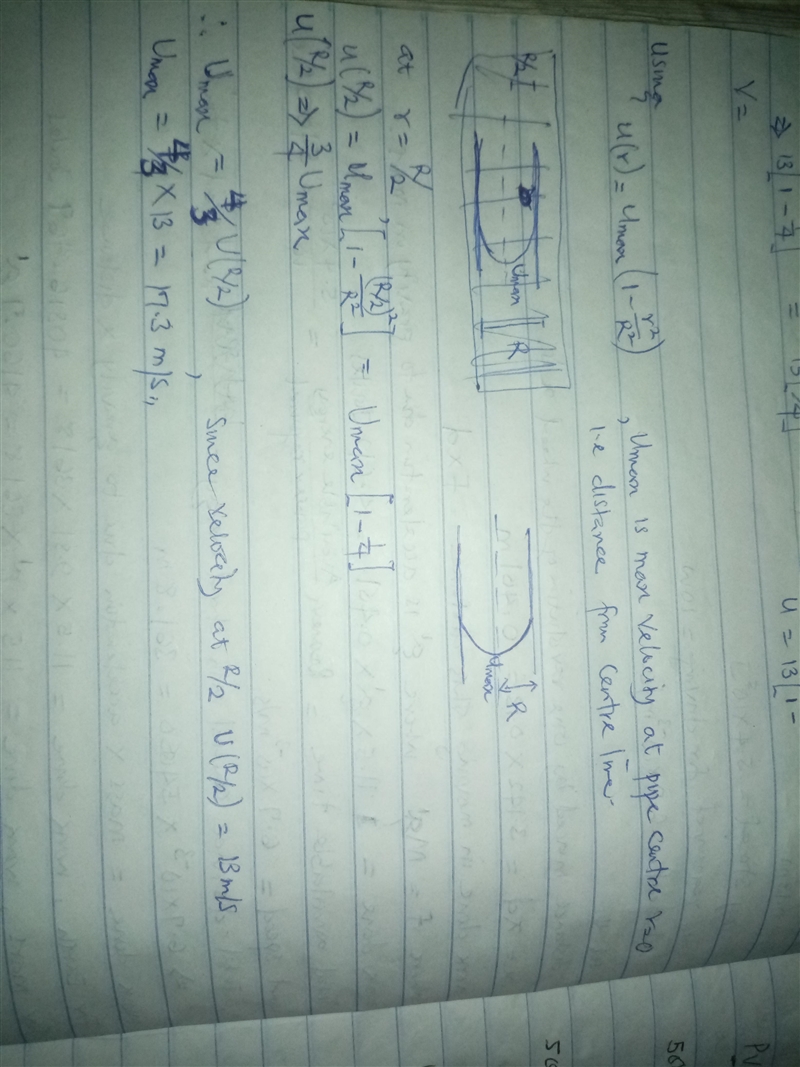 In fully developed laminar flow in a circular pipe the velocity at R/2 (mid-way between-example-2