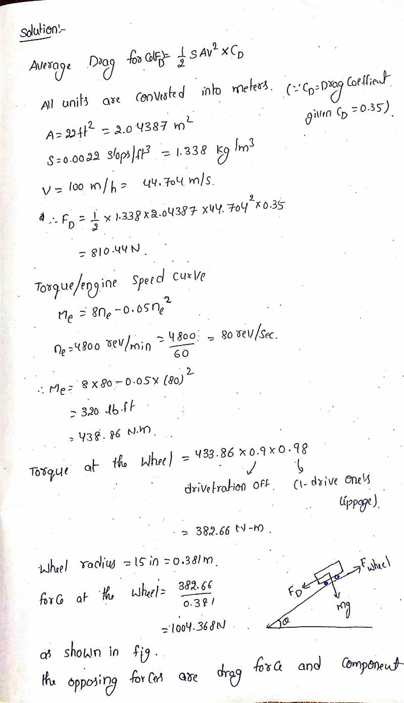 A car weighs 2200 lb and is travelling 100 mi/h on a race track that is on a 3% upgrade-example-1