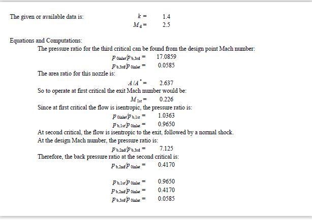 A converging–diverging nozzle is designed to produce a Mach number of 2.5 with air-example-1