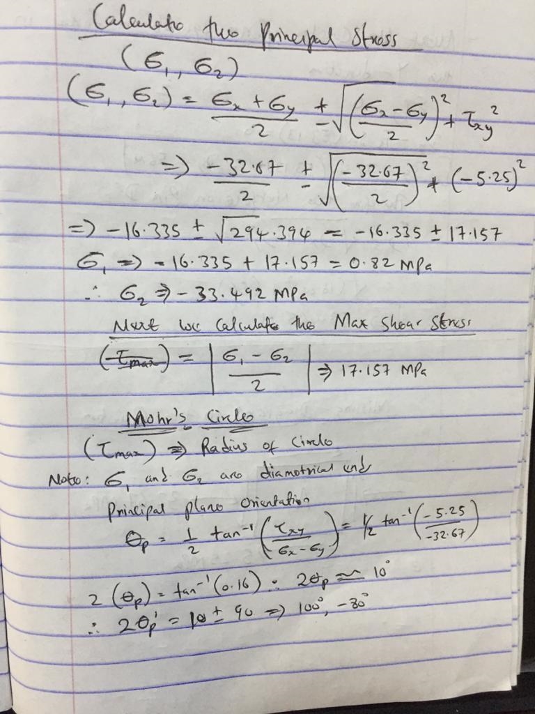 Construct a Mohr circle for the stress element at A in problem 2. Using ruler and-example-2