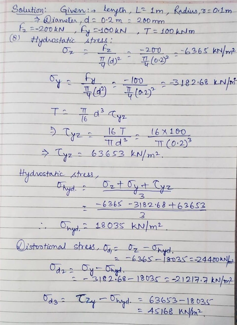 Using the Distortion-Energy failure theory: 8. (5 pts) Calculate the hydrostatic and-example-1