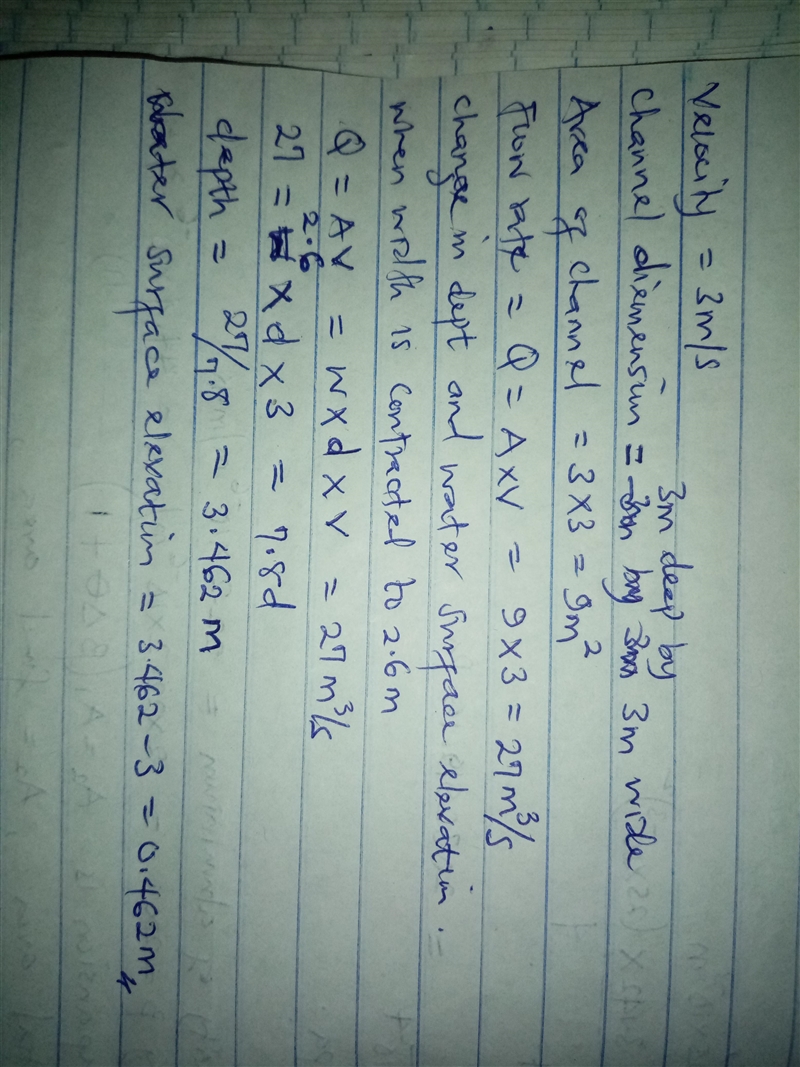 Water flows with a velocity of 3 m/s in a rectangular channel 3 m wide at a depth-example-1