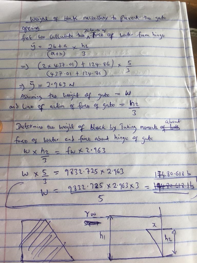 A wedge with a base (x) of 2 ft, height (h2) of 5 ft, and width into the page of 7 ft-example-2