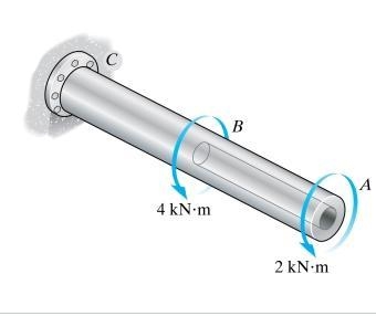 The shaft is hollow from A to B and solid from B to C. The shaft has an outer diameter-example-1