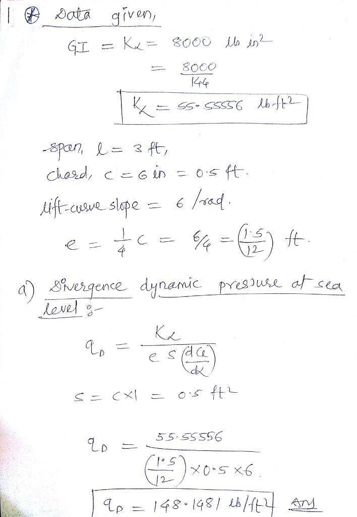 Consider a torsionally elastic (GJ = 8000 lb-in2) wind tunnel model of a uniform wing-example-1