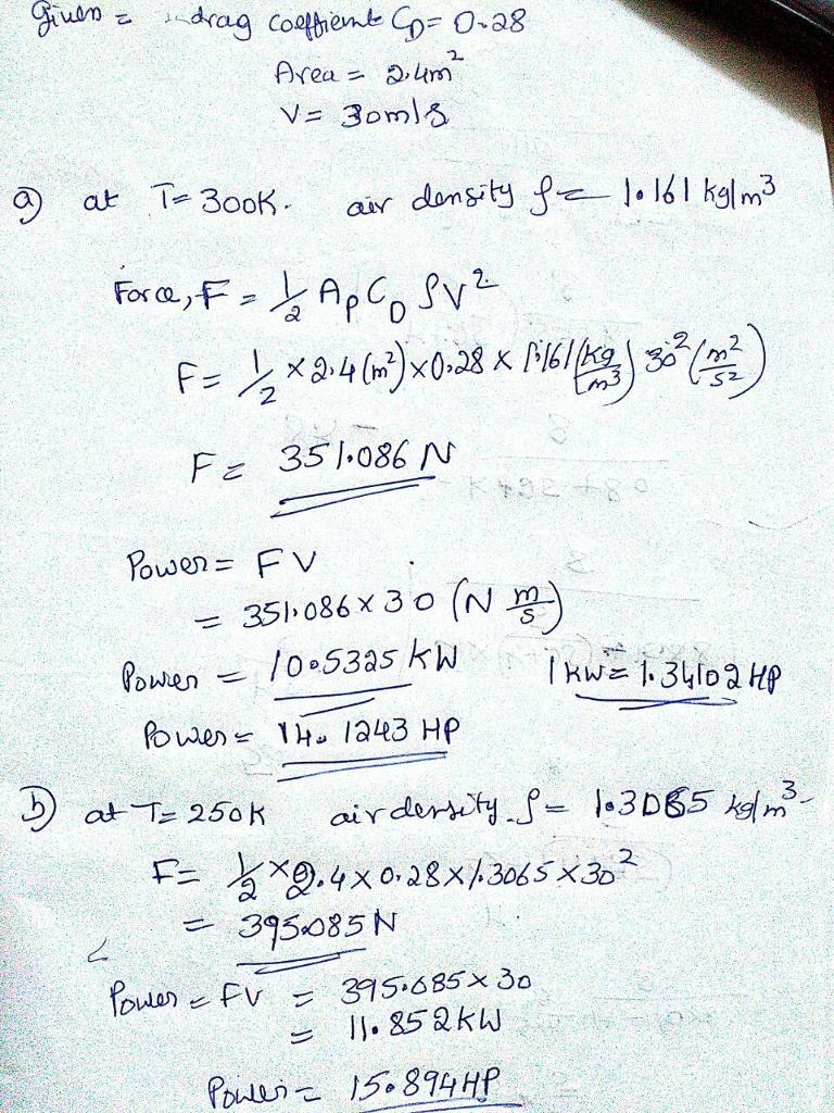 A 1998 Lexus LS400 has a drag coefficient of 0.28 and a reference area of 2.4 m2. Determine-example-1