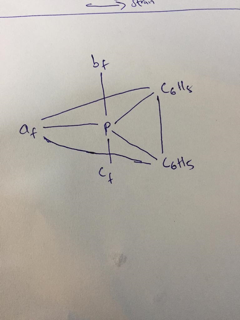 The structure of PF3(C6H5)2 is trigonal bipyramidal, with one equatorial and two axial-example-1