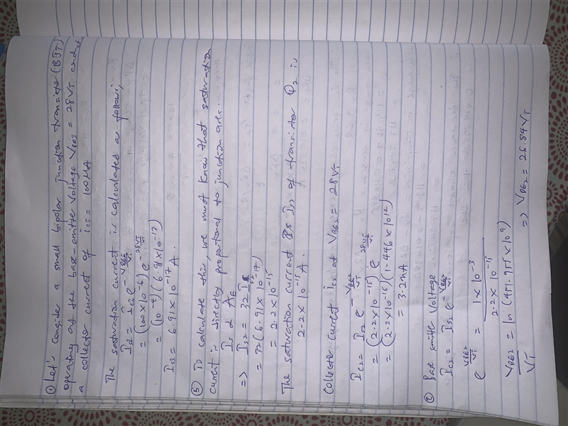 6.3 In a particular technology, a small BJT operating at conducts a collector current-example-1