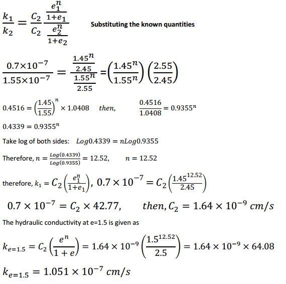 4. From two permeability tests it is found that the void ratio and hydraulic conductivity-example-2