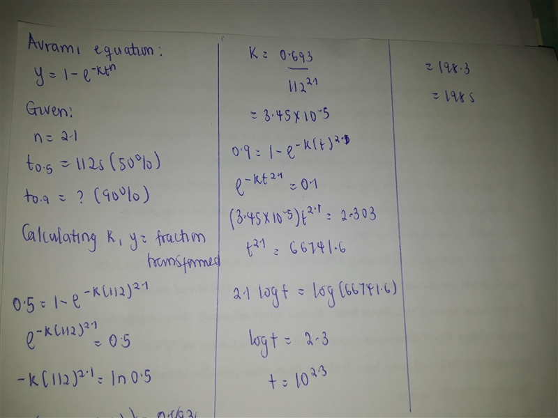 For some transformation having kinetics that obey the Avrami equation (Equation 11.17), the-example-1