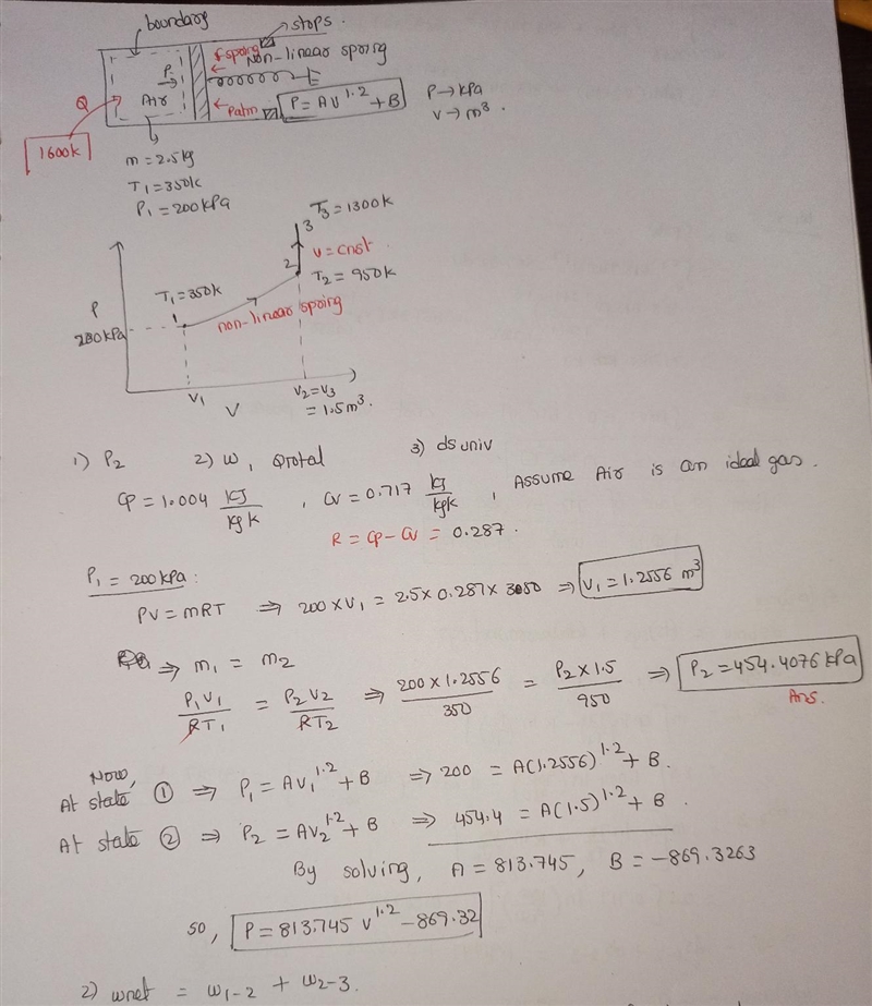 A piston/cylinder device has 2.5 kg of air at 350K and 200kPa. It has a non-linear-example-1