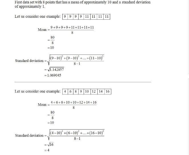 Create a data set with 8 points in it that has a mean of approximately 10 and a standard-example-1