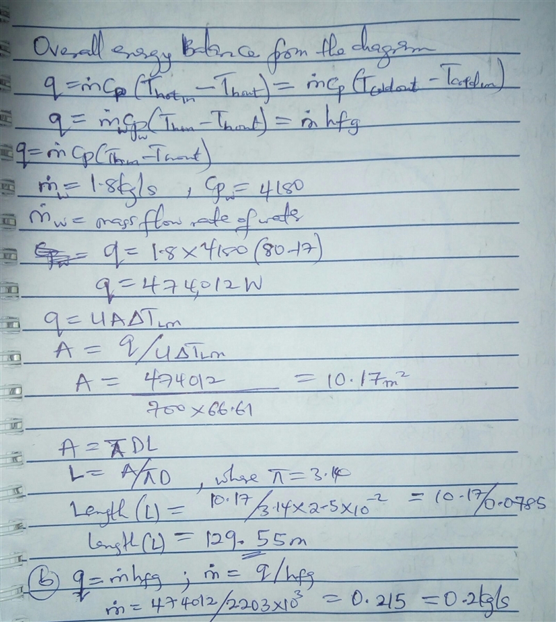 Water (cp = 4180 J/kg·°C) enters the 2.5 cm internal diameter tube of a double-pipe-example-3