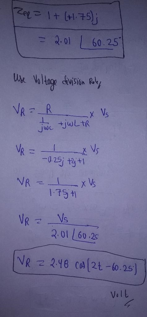 Find the equivalent impedance Zeq seen by the source when Vs = 5 cos (2t) v, C = 2 F-example-2