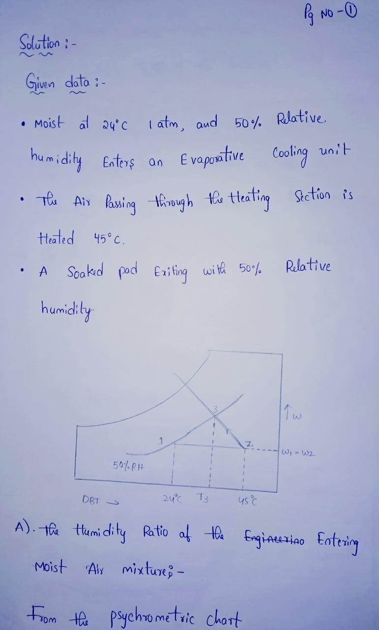 Moist air at 24°C, 1 atm, and 50% relative humidity enters an evaporative cooling-example-1