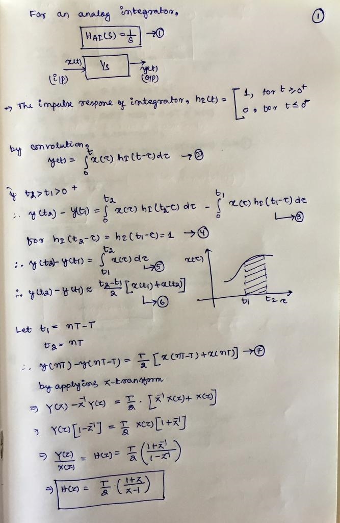 Design a digital integrator using the impulse invariance method. Find and give a rough-example-1