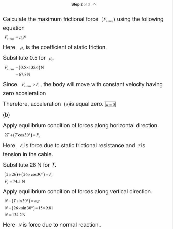 Determine the initial acceleration of the 15‐kg block if (a) T = 23 N and (b) T = 26 N-example-2