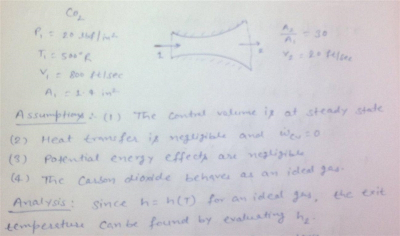 Carbon dioxide gas enters a well-insulated diffuser at 20 lbf/in.2 , 500R, with a-example-1