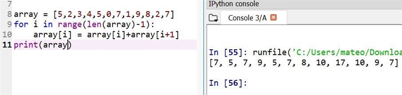 Write a loop that sets each array element to the sum of itself and the next element-example-1