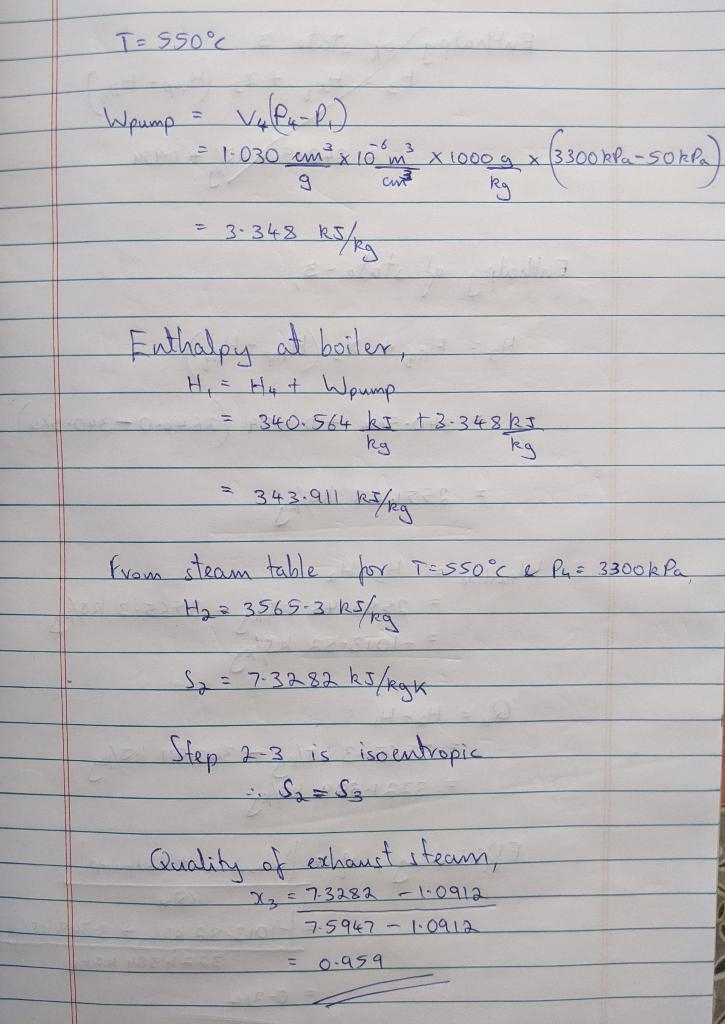 Steam enters the turbine of a power plant operating on the Rankine cycle at 3300 kPa-example-2