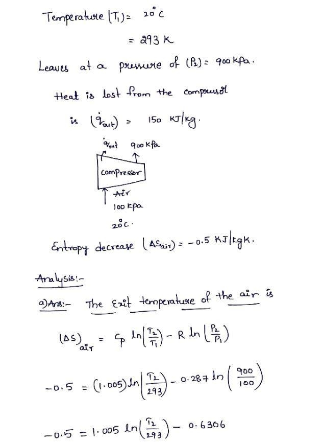 Air enters a compressor steadily at the ambient conditions of 100kPa and 20 degrees-example-2