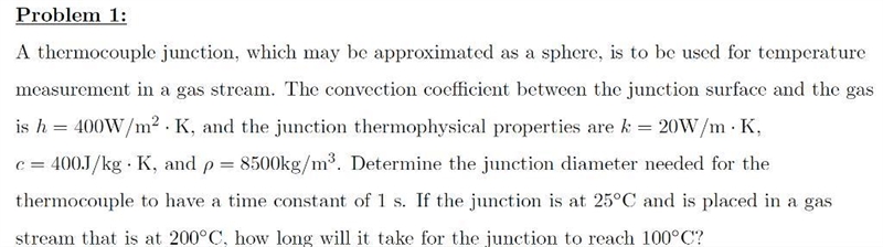 Consider the thermocouple and convection conditions of Example 1, but now allow for-example-1