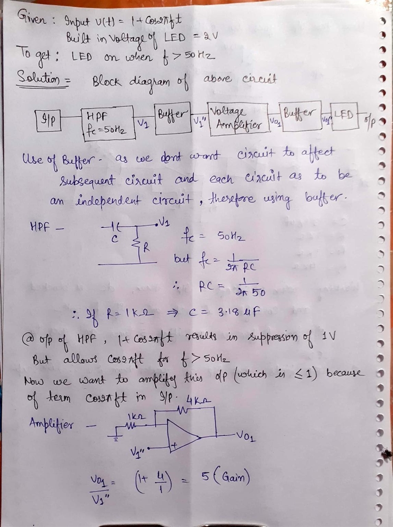 A sinusoidal voltage source produces the waveform, v t = 1 + cos 2πft. Design a system-example-1