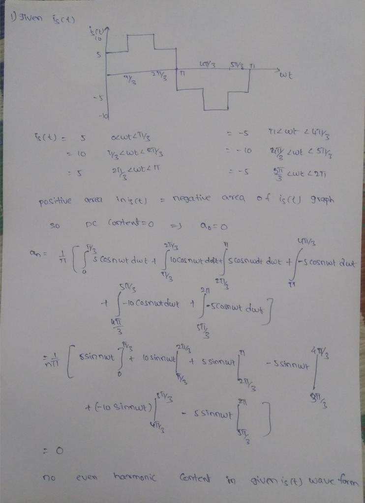 (1) Calculate fundamental, Second, third and fifth order harmonics of is (t). istl-example-2