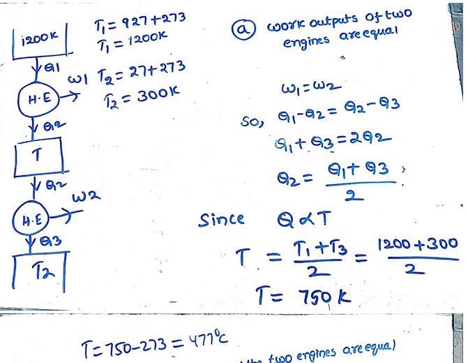 Two heat engines operating on Carnot cycles are arranged in series. The first engine-example-1