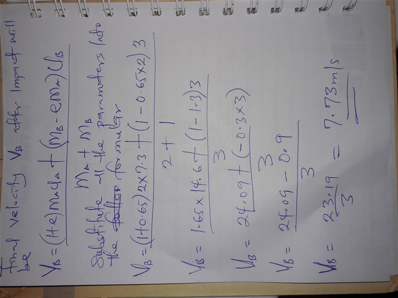 Two rods, with masses MA and MB having a coefficient of restitution, e, move along-example-2