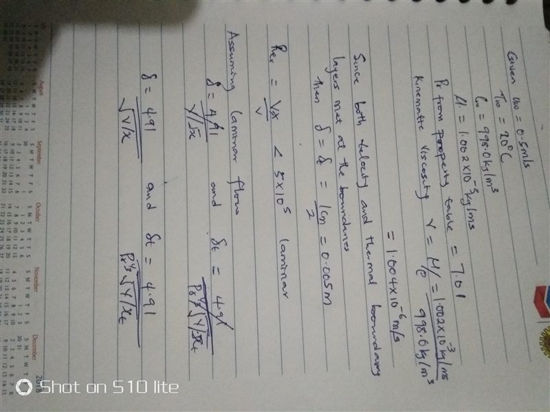 Water at 20 °C is flowing with velocity of 0.5 m/s between two parallel flat plates-example-1