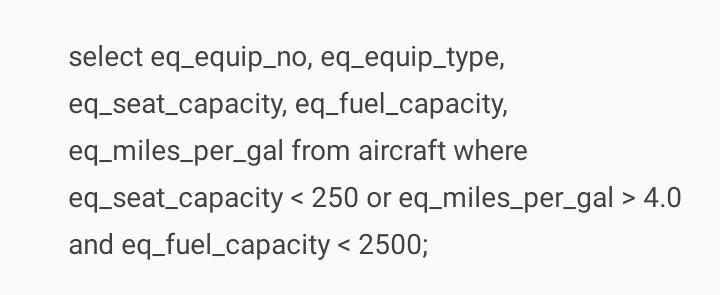 Using an "AND" and an "OR", list all information (Equipment Number-example-1