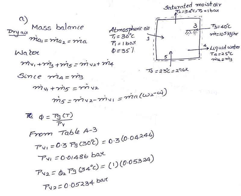 Liquid water enters a cooling tower operating at steady state at 40°C with a mass-example-1