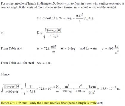 You gently place several steel needles on the free surface of the water in a large-example-1