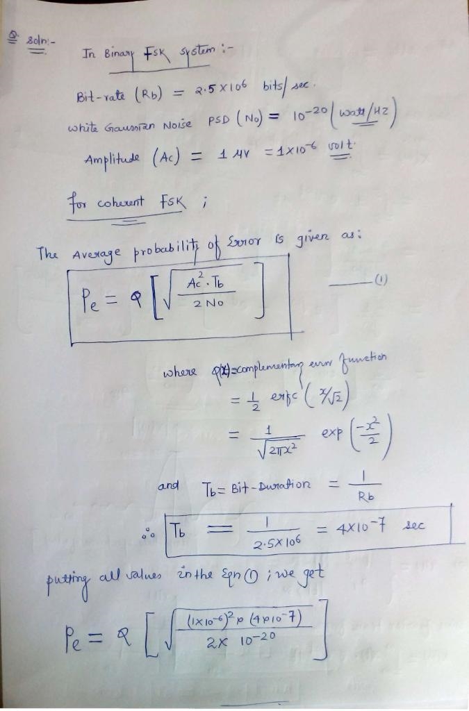 A binary FSK system transmits data at the rate of 2.5 megabits per second. During-example-1