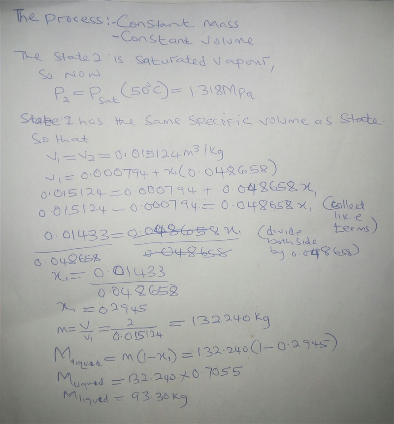 A sealed, rigid vessel of 2 m3 contains a saturated mixture of liquid and vapor R-example-1