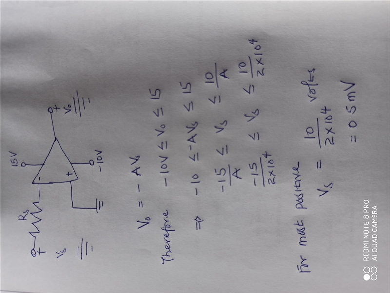 The following two questions refer to the circuit below. Consider a non-ideal op amp-example-1