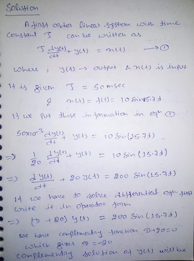 A signal expected to be of the form F(t)=10sin15.7t is to be measured with a first-example-1