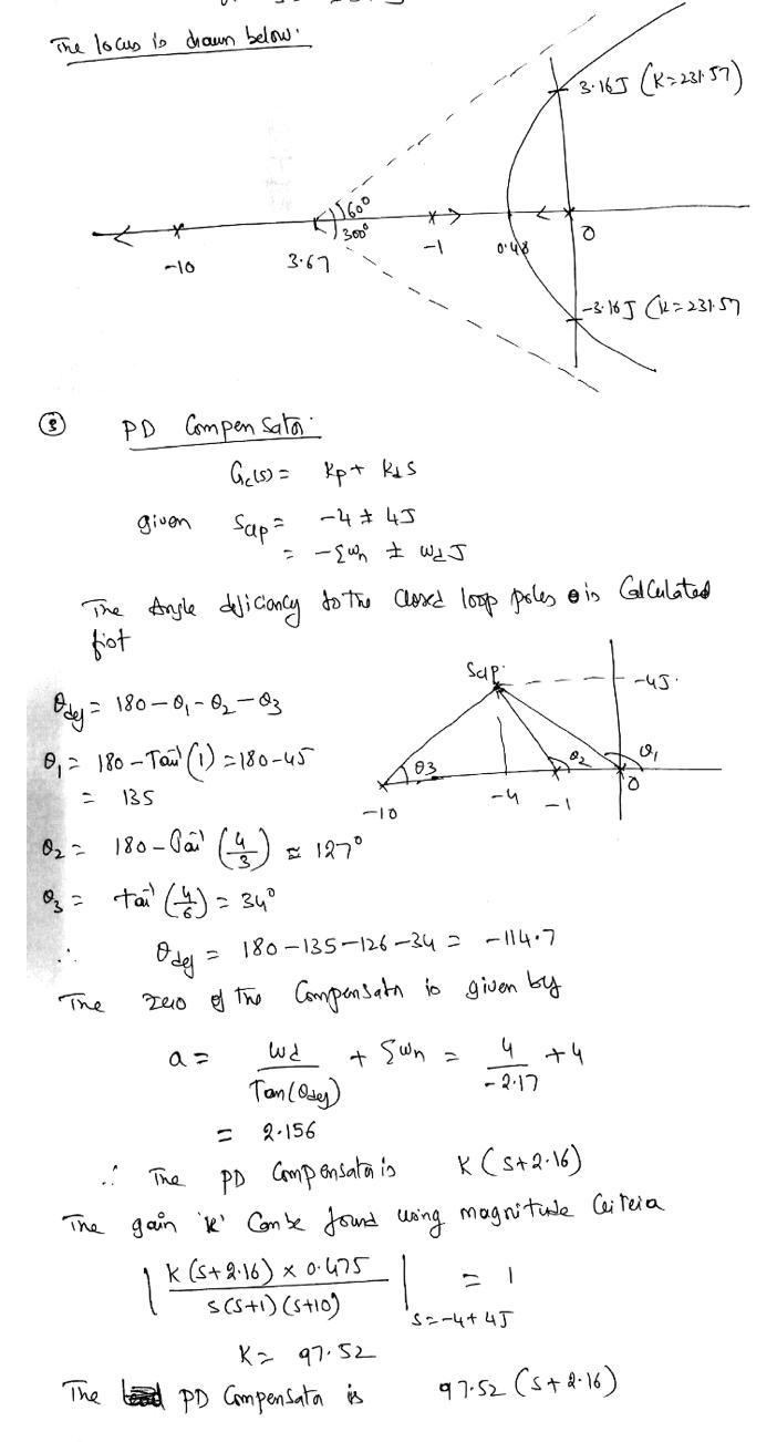 For the uncompensated system found in problem 3.(a) Design a PD compensator,Gc(s) =KP-example-3